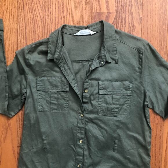 H&M Olive Green Utility Shirt Cotton Long Sleeves Dress Girl’s Size 18 (XXL) - Picture 2 of 7